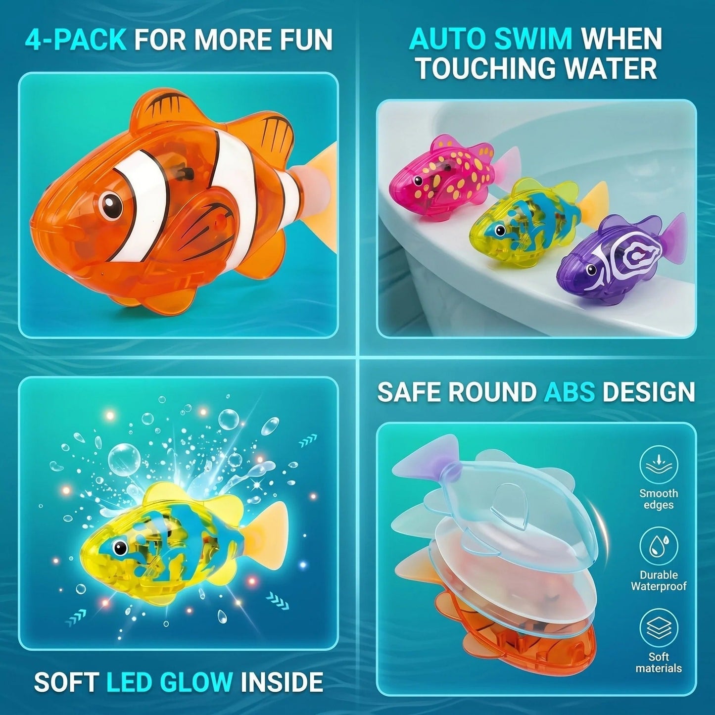 4 Pcs Electronic Pet Fish Bath Toy